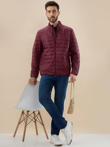 Status Quo Men’s Solid Lightweight Quilted Stand Collar Regular Fit Jacket | 100% Nylon | WINE | L Size