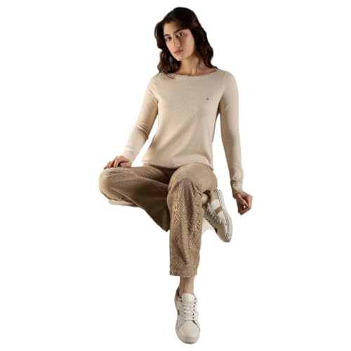 Tommy Hilfiger Women's Cotton Boat Neck Sweaters (F25HWSW015_Beige_XS)