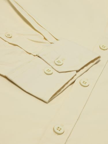 Thomas Scott Men’s Regular Fit Solid Casual Shirt | 100% Cotton | Long Sleeve Spread Collar Shirt for Men (TS1075_Yellow_4XL)