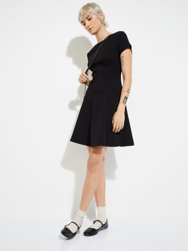 Max Women's Cotton Blend Modern Below The Knee Dress (W25DRS05_Black