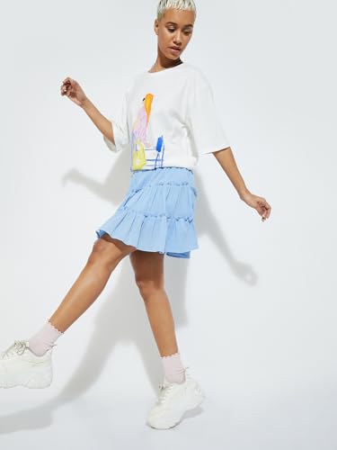 Max Alaya F x URB_N Women Solid Tiered Skirt (Blue_M)