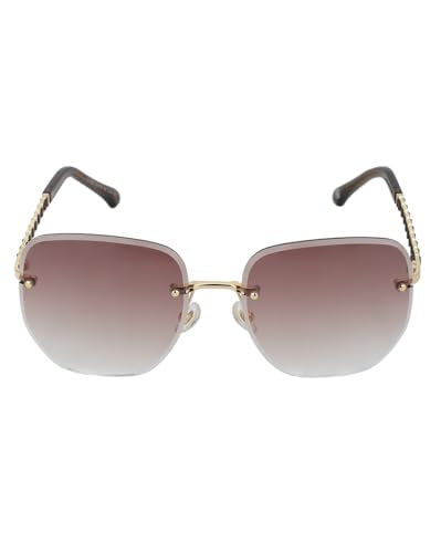 Carlton London Premium Gold with Brown Toned & UV Protected Lens Rimless Oversized Sunglass for women