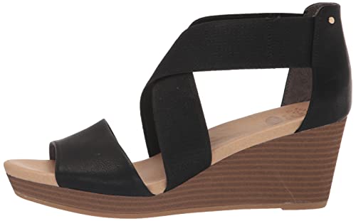 Dr. Scholl's Women's Barton Band Wedge Sandal, Black Smooth, 6.5