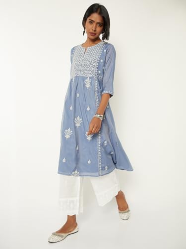Max Women Embroidered A-Line Kurta(Blue_XXL)