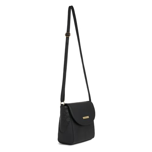 Caprese Vani Medium Sling Bag for Women with Adjustable Strap, Zipper & Magnetic Button Closure | Versatile Handbag with Back Zip for Everyday Use, Travel, and Special Occasions (Black)