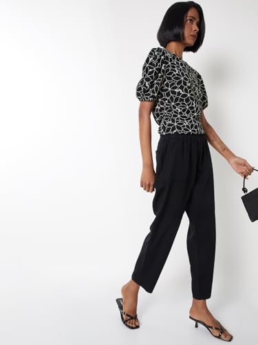 Max Women Textured Peg Trousers (Black_S)