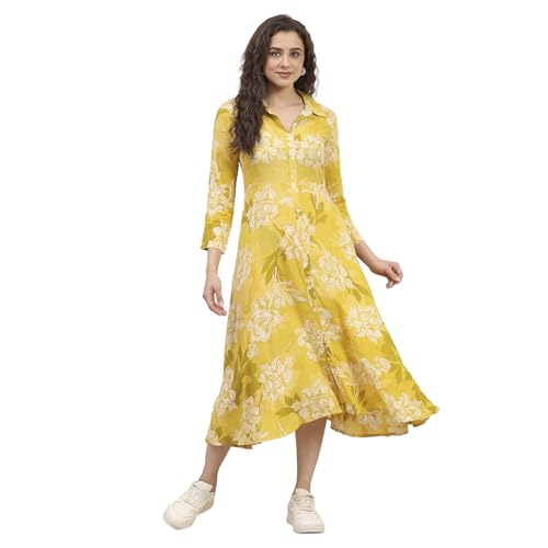 BIBA Women Olive Rayon Printed Straight Dress_42