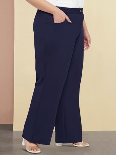 wild U Women Plus Size Trouser | Formal Office Wear | High Waist | Waist Elastic | Western | Stretchable (Blue - Waist 38"- 3XL)