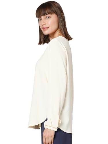 VERO MODA Women Solid Polyester Regular Fit Beige Shirt