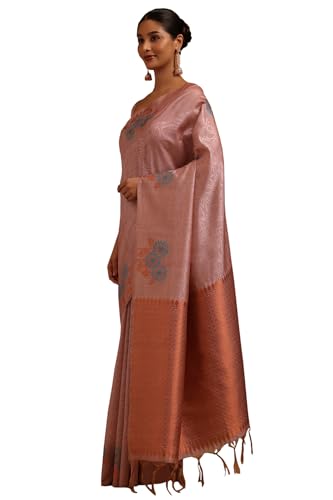 Soch Womens Onion Pink Tussar Zari Woven Design Saree