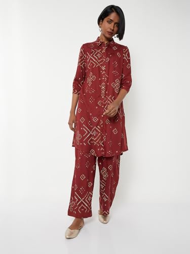 Max Women Printed Straight Kurta Set (Red_S)
