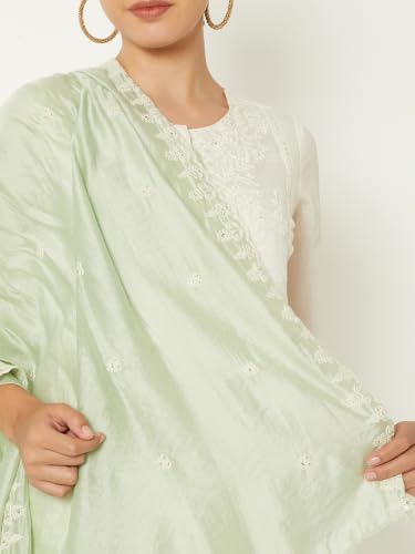 Max Women Embroidered Straight Kurta Set(Off White_L)