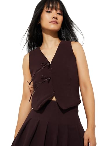 Max URB_N Women Textured Waistcoat (Red_L)