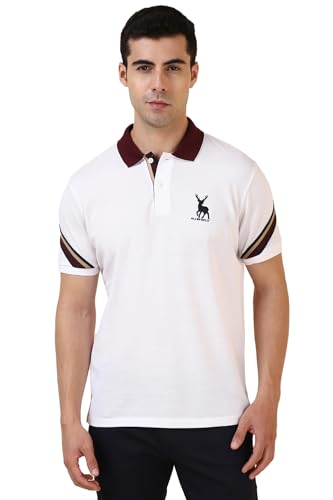 Allen Solly Men White Striped Polo Neck T-Shirt