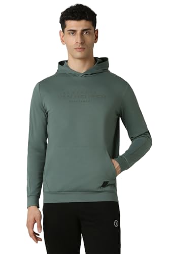 Van Heusen Men Green Print Hooded Neck Sweatshirt