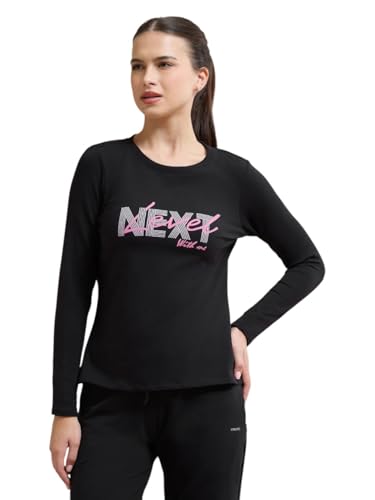 Amante Black Printed Cotton Long Sleeves Women T-Shirt