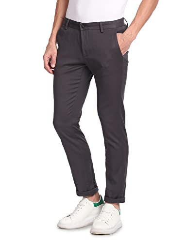 Arrow Sports Men's Solid Mid Rise Slim Fit Acrylic Casual Trouser Medium Grey