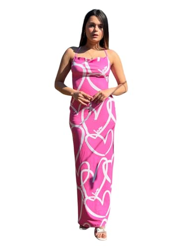 Tandul Women's Cotton Blend Shoulder Straps Pink Dress - Maxi/Full Length Printed Fashion Small Size for Office, Casual, Festive & Party (12279)