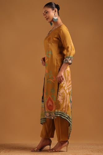 Soch Womens Mustard Crepe Botanical Salwar Suit With Mirror & Cutdana