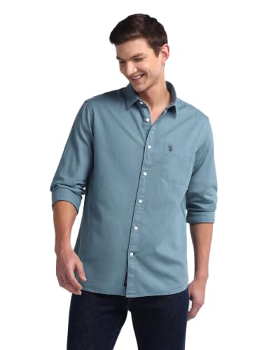 U.S. POLO ASSN. Mens Solid Slub Full Sleeve Shirts (UDSHTO1205_Teal_XXL)