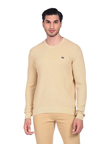 Arrow Men Beige Pure Cotton Patterned Knit Sweater