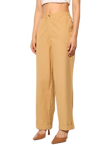 ONLY Women Regular Fit High-Rise Brown Pants