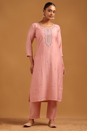 Soch Womens Pink Roman Silk Floral Salwar Suit With Stone Work