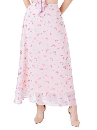 Zink London Women's Pink Printed Regular Skirt