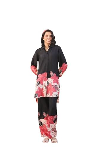 JISORA Women's Russian Silk Co-ord Set 9RCS3232-M Black M