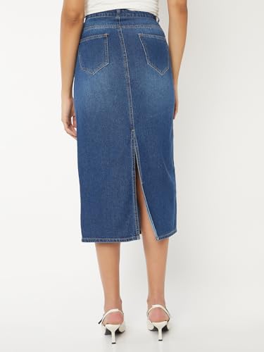 Max Women Washed Denim Skirt (Blue_36)