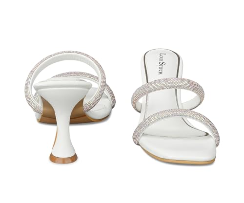 LOUIS STITCH Women's Fashion Slip-On Pointed Heel Sandals | Open Toe White Stylish Stiletto Heel Sandal for Ladies, Fashionable Sandal |LSOF-LDPH-GLDSWH | (UK-5)