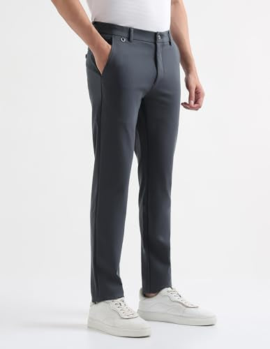 Arrow Sport Men's Solid Slim Fit Trousers (ARGT6083_Dark Grey_32)