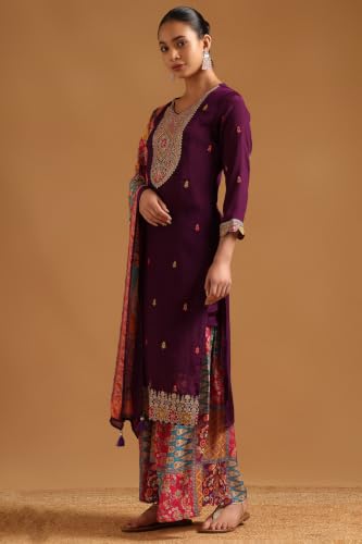 Soch Womens Purple Viscose Blend Ethnic Motifs Salwar Suit With Sequin
