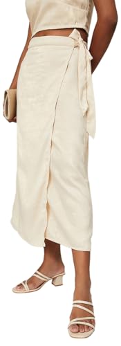 Women Shimmer Wrap Skirt_Beige_XS