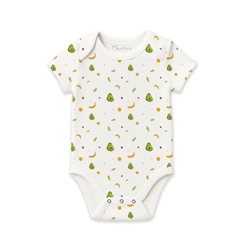 MOM'S HOME Organic Cotton New Born Baby Unisex Onesie - Pack of 3 | 0-3 Months | Lemon, Blue, Heart