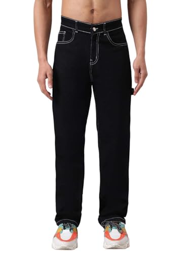 KOTTY Men's Cotton Lycra Blend Relaxed Fit Mid Rise Jeans Coal Black
