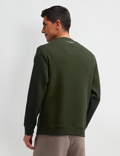 U.S. Polo Assn. Denim Co. Men's Olive Printed Crew Neck Long Sleeve Casual Cotton Regular Fit Sweatshirt (UDSWS0488_Olive_S)