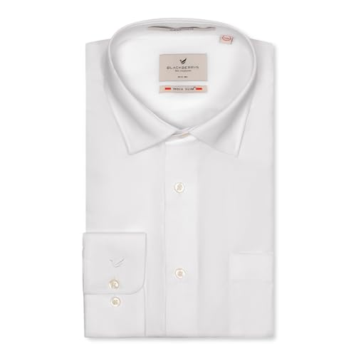 blackberrys Men Must Haves Super White India Slim Fit Shirt | Solid Super White Shirt with Full Sleeves, Structured Fit and Everyday Office Wear Styling | Size 44