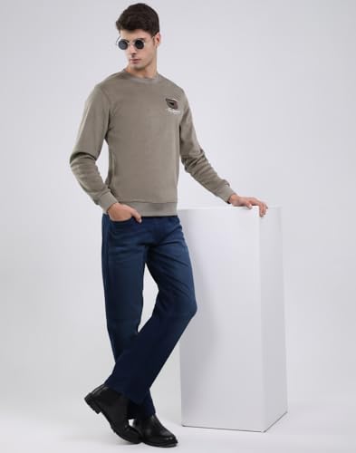 Monte Carlo Men Regular Fit Printed Round Neck Pull On Full Sleeve Winter Sweatshirt| Stylish Sweatshirt for Men | Soft Comfortable Casual Winter Wear for Men's Olive SP1