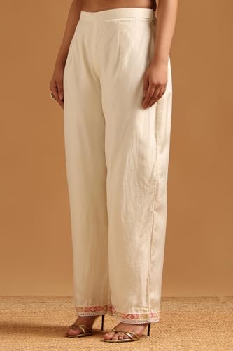 Soch Womens Cream Mul Chanderi Floral Salwar Suit With Thread Work