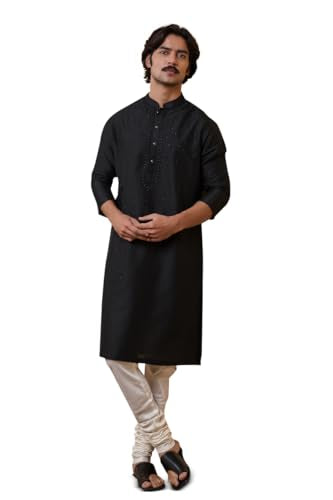 TASVA Black All Over Floral Embroidered Kurta Set| Size: L