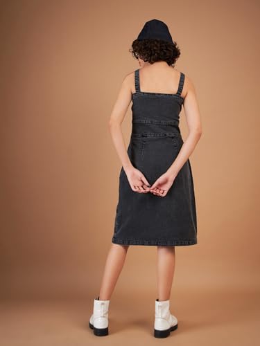 Sassafras Women Black Denim Wash Strappy Dress -S