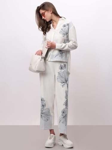 VERO MODA Women's Straight Fit High Rise White Pants