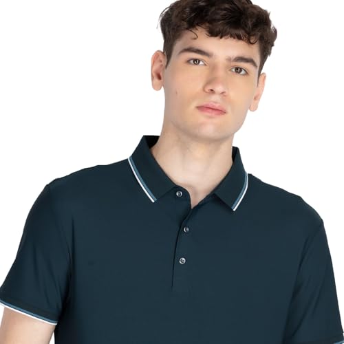 Status Quo Mens Solid Polo Collar T-Shirt | Polo Collar | Nylon Blend | Regular Fit | Navy | XL Size