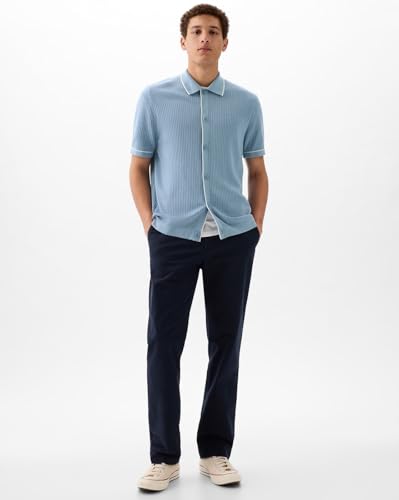 GAP Men Polo-Neck Ribbed Sweater with Short Sleeves, Blue, XL