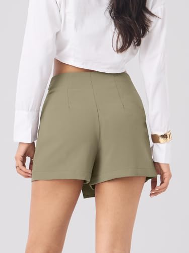 The Souled Store Twill Skorts: Hunter Green Women Flat Front Waistband Solid Polyester Twill Regular Fit High Rise Wrap Front Everyday Skorts