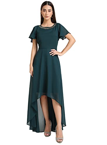 Kazo Women's Polyester Fit and Flare Maxi Dress (123111EVGS_Green