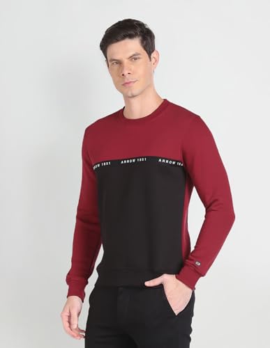 Arrow Men's Cotton Crew Neck Sweatshirt (ASAGSS3944_Red and Black