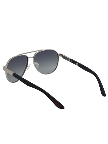 Carlton London Unisex Premium Silver & Black Toned Green UV with Polarised Lens Aviator Sunglass