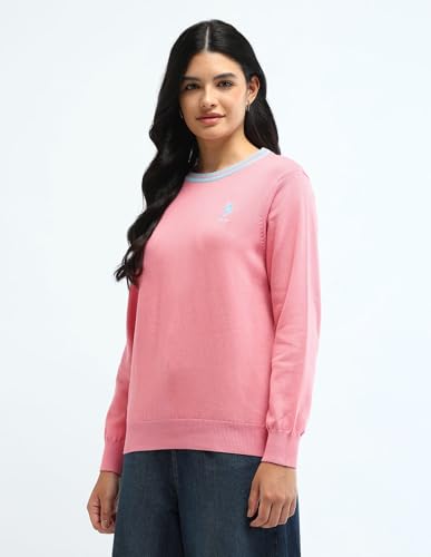 U.S. POLO ASSN. Drop Shoulder Cotton Sweater (UWAW24SWE133_Pink_M)